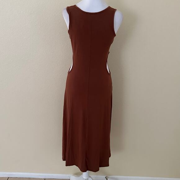 See You Monday Women Sleeveless Open Side Brown Midi Bodycon Dress Size L - NWT - Picture 3 of 8